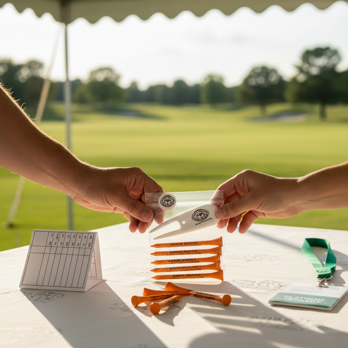 Custom Logo Golf Tee Pack with 5 Tees, Ball Marker & Divot Tool