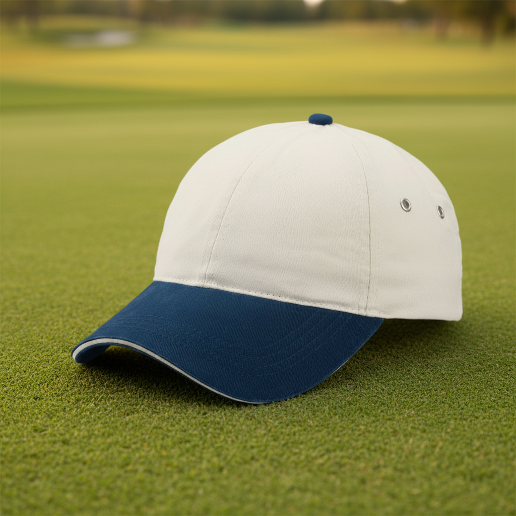 Custom Logo 2-Tone Cotton Twill Sandwich Golf Cap - Tournamentshowroom.com