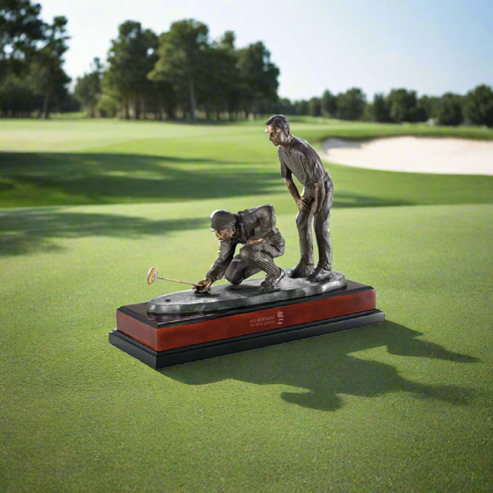 Custom Double Golfers Sculpture Engraved with Your Logo
