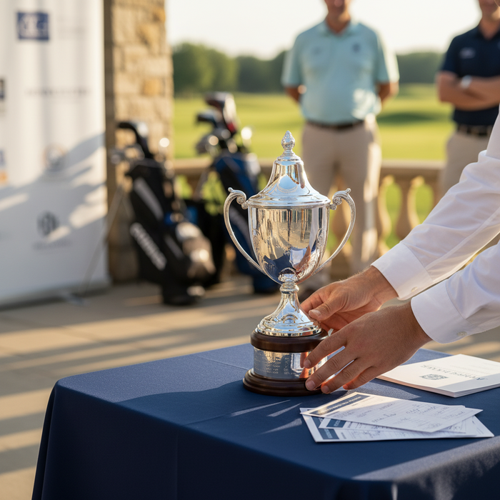 Custom Logo Silver Golf Trophy Cup Award - Tournamentshowroom.com