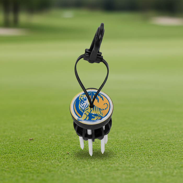 Custom Logo Cap Clip Golf Tee Caddy with 6 White Wood Tees