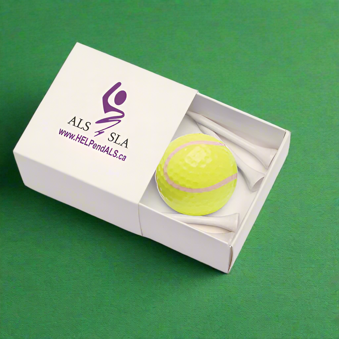 Custom Logo Box W/ Tennis Golf Ball And Four 2 1/8" Tees