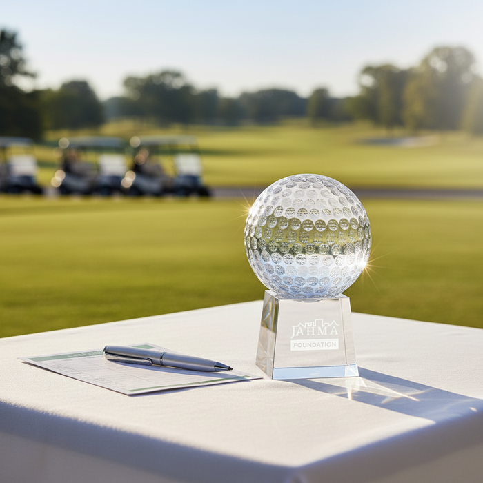 Custom Logo Crystal Golf Award with Glass Golf Ball Trophy - Tournamentshowroom.com