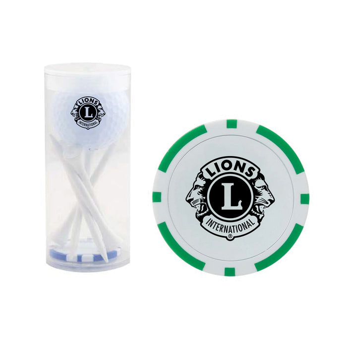 Custom Logo Golf 1 Ball & 5 Tee Tube Kit with Poker Chip Ball Marker