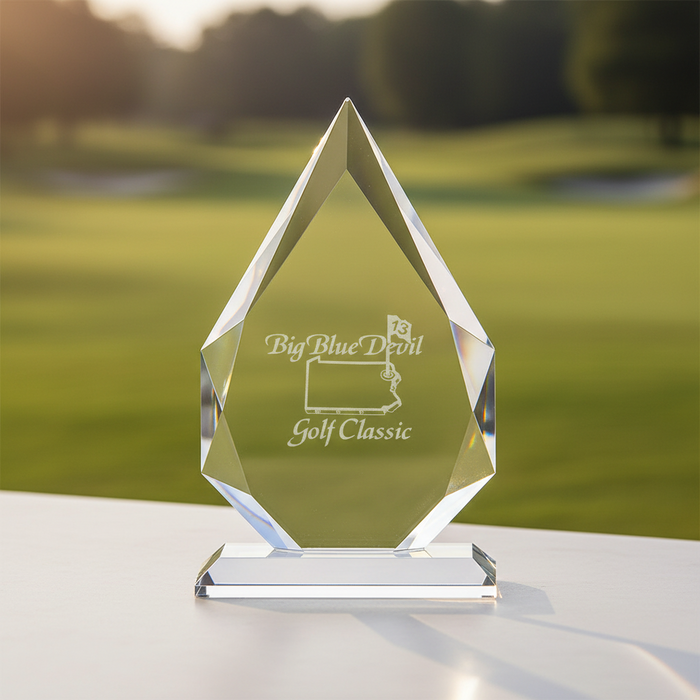 Custom Etched Meridian Crystal Golf Award – Diamond Design