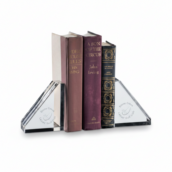 Custom Logo Crystal Golf Caddie Bookends Etched Gift Set