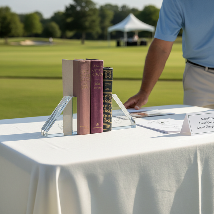 Custom Logo Crystal Golf Caddie Bookends Etched Gift Set