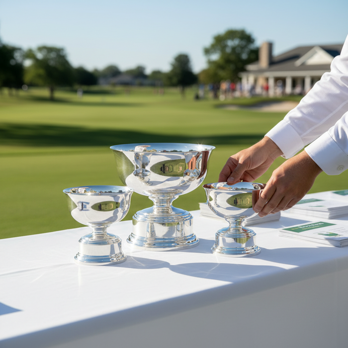 Custom Engraved Golf Pedestal Bowl Award with Nickel Finish