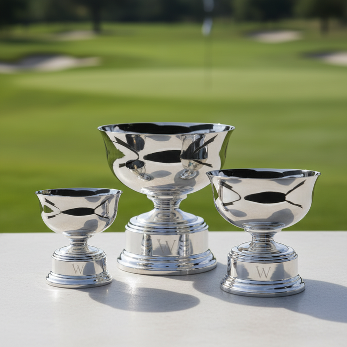 Custom Engraved Golf Pedestal Bowl Award with Nickel Finish