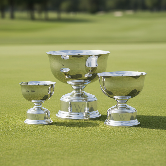 Custom Engraved Golf Pedestal Bowl Award with Nickel Finish - Tournamentshowroom.com