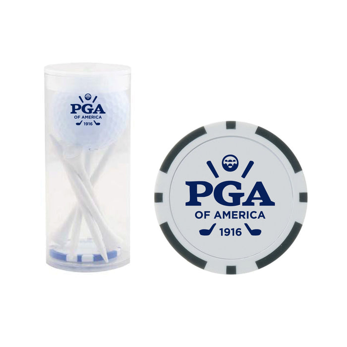 Custom Logo Golf 1 Ball & 5 Tee Tube Kit with Poker Chip Ball Marker