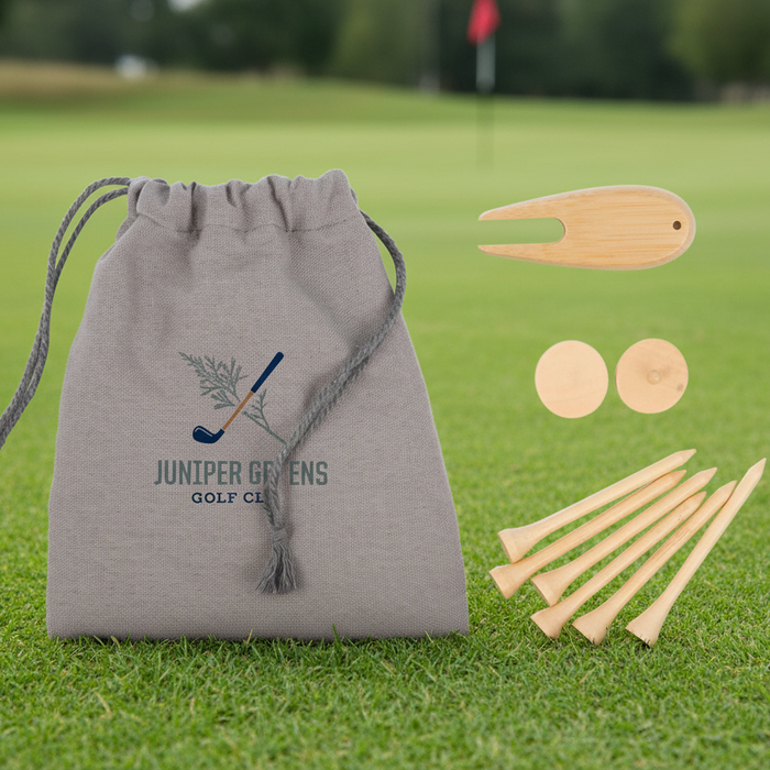 Custom Logo Bamboo Golf Tee Set with Recycled Pouch - Tournamentshowroom.com