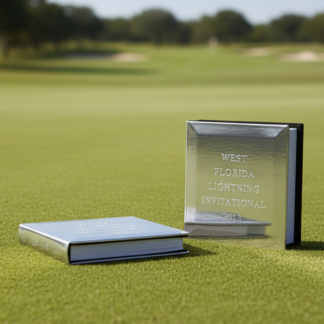 Custom Logo Engraved Golf Photo Album Nickel Plated - Tournamentshowroom.com