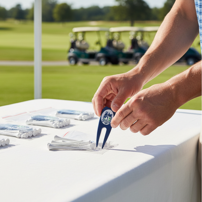 Custom Logo Golf Divot Tool & 6 Tee Gift Pack Full Color - Tournamentshowroom.com