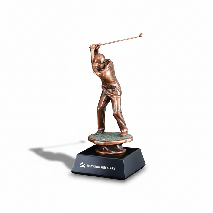 Custom Logo Engraved Bronzed Golfer Trophy