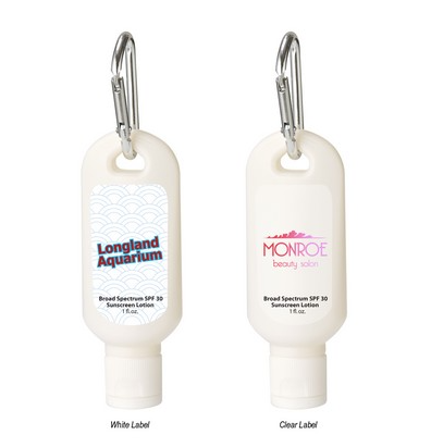 Custom Logo  1 Oz SPF 30 Clip On Sunscreen with Carabiner - Tournamentshowroom.com