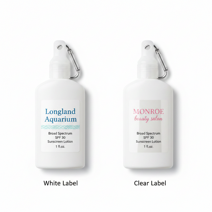 Custom Logo  1 Oz SPF 30 Clip On Sunscreen with Carabiner - Tournamentshowroom.com