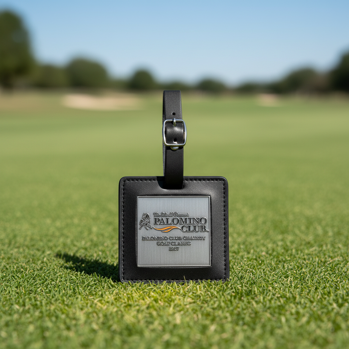 Custom Logo Antique Golf Bag Tag with Engraved Medallion - Tournamentshowroom.com