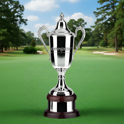 Custom Engraved Swatkins Formula Trophy with laurel wreath lid for golf tournament champions and corporate award ceremonies.