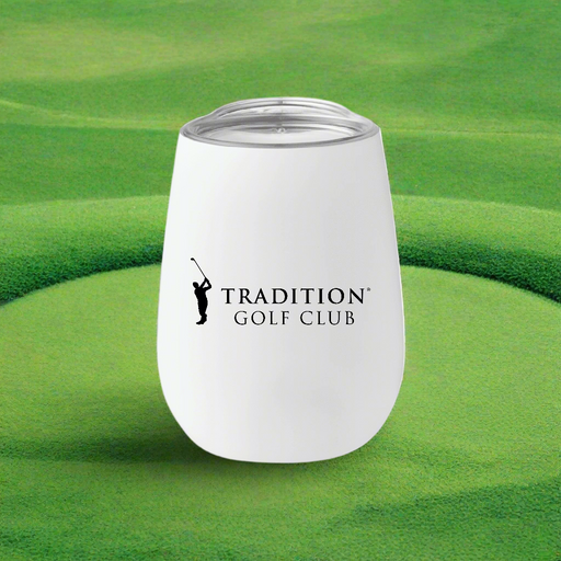 Custom Logo 10 oz vacuum insulated golf cup with press-on lid for golf tournament giveaways and corporate events.