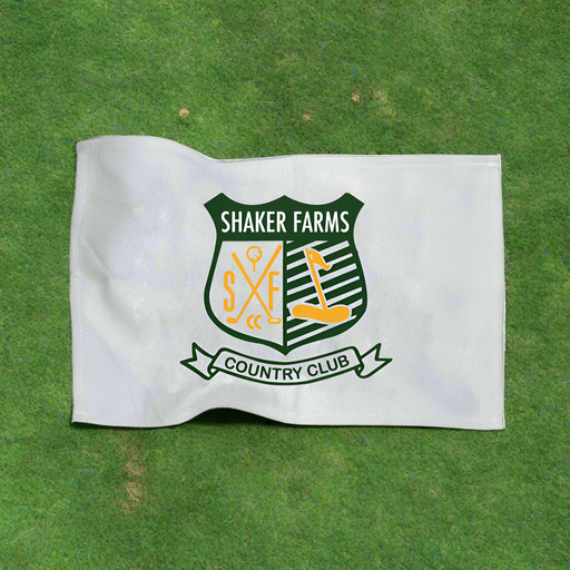Custom Logo 11 x 18 full color golf rally towel with microfiber front for tournament giveaways and golf events.