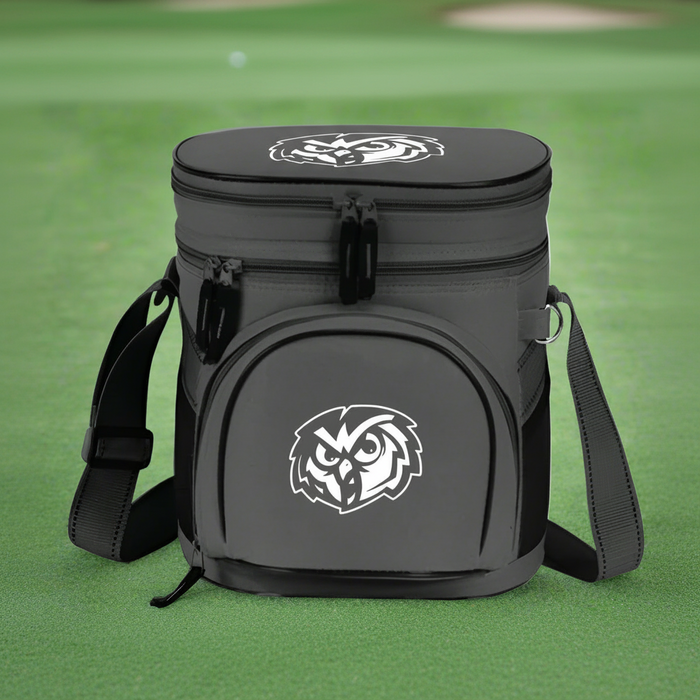 Custom logo 12-can golf cooler with insulated double compartments for golf tournaments and corporate outings