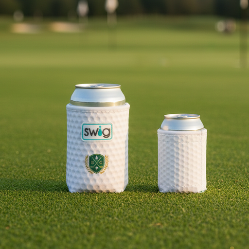 Custom Logo 12 oz Swig Life insulated can coolie for golf tournament giveaways and promotional events.