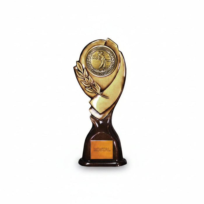 Branded golf tournament trophy for sponsor recognition and championship awards