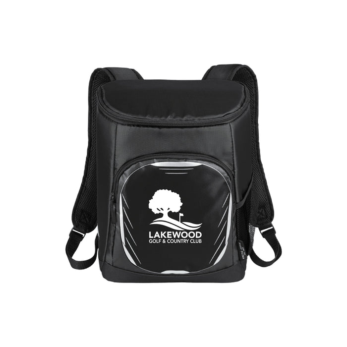 Branded 18-can golf cooler backpack for golf outings, sponsor gifts, and outdoor events