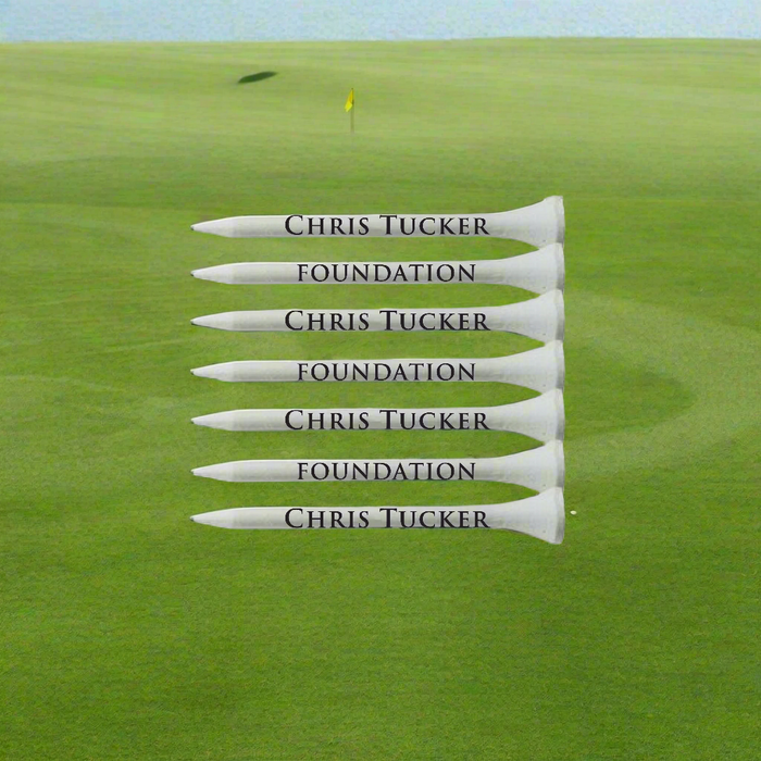 Custom Logo Budget Golf Tee Pack with six printed wooden tees for golf tournaments, corporate outings, and promotional giveaways.