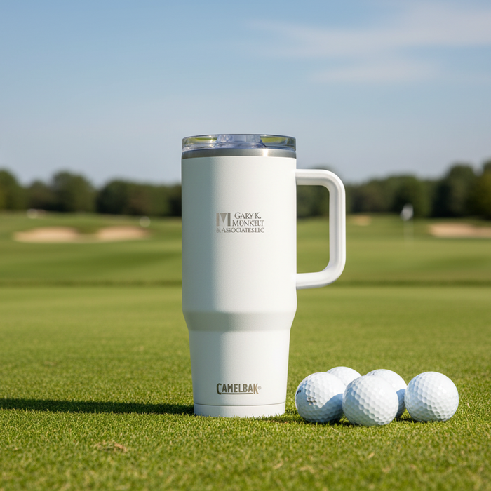 Custom Logo CamelBak 32 oz insulated leak proof mug for golf tournaments and corporate gifts.