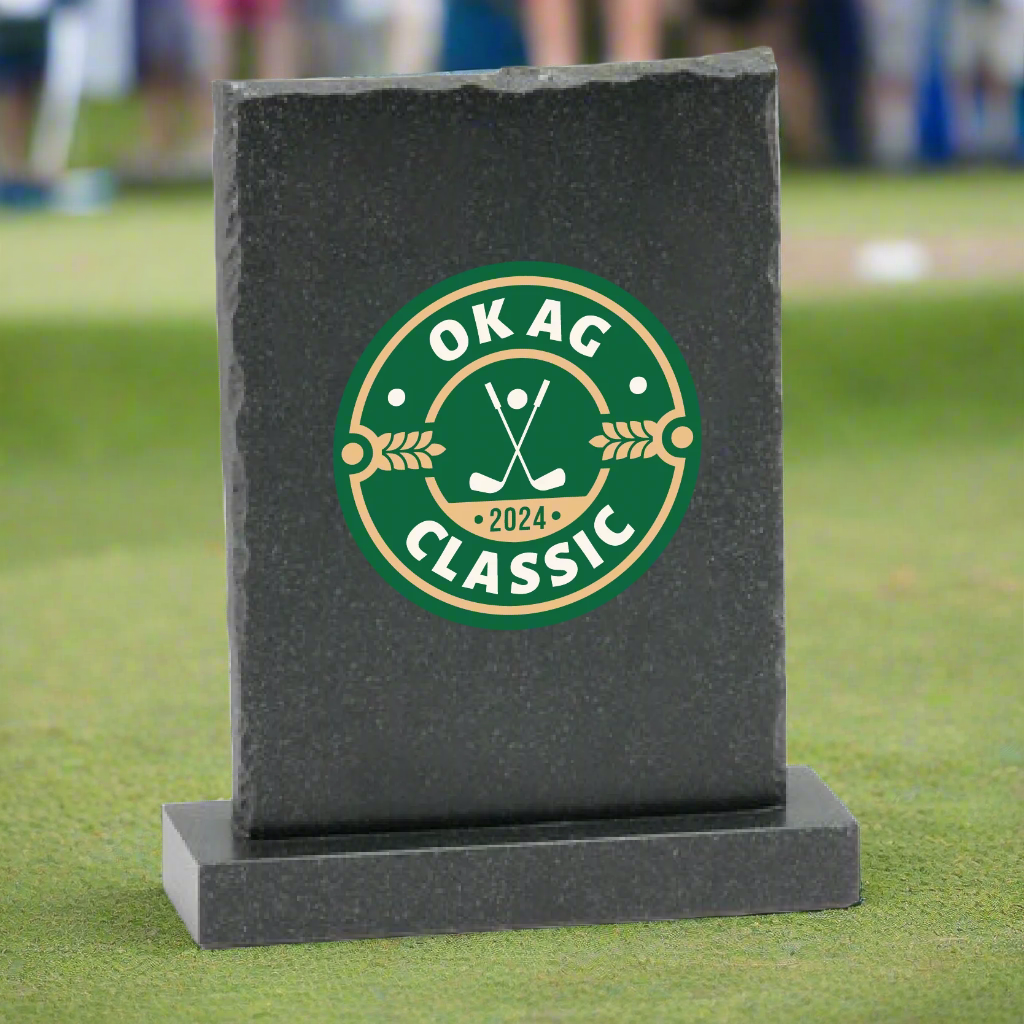 Custom Logo chiseled golf award with laser engraving for golf tournament awards and corporate recognition.