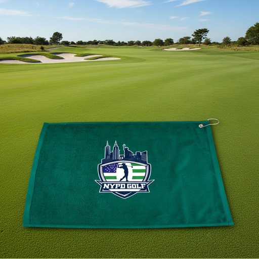 Custom Logo Chroma Caddy Golf Towel with brass grommet and hook for golf tournament giveaways.