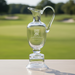 Custom Logo handblown Claret Cup crystal golf award with engraved logo for golf tournament winners.