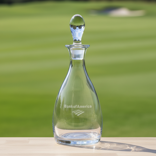 Custom Logo Classic 28 oz crystal wine decanter with etched engraving for golf tournament awards and corporate gifts.