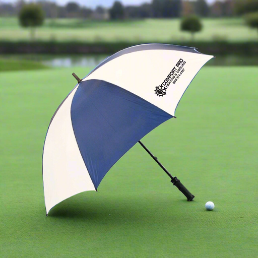 Custom Logo Classic 62-inch windproof golf umbrella for golf tournaments, corporate outings, and promotional giveaways.