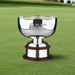 Custom Logo Corporate Executive Golf Award Bowl with engraved silver plated trophy and mahogany base.