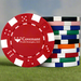 Custom Logo Dice Striped Golf Poker Chips with weighted design for golf tournaments and corporate giveaways.
