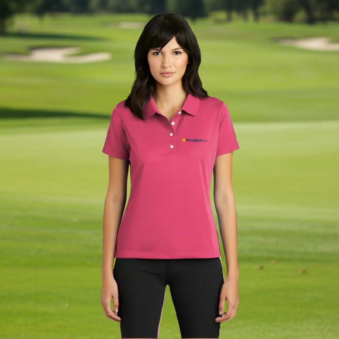 Custom Logo Embroidered Nike Golf Ladies' Tech Basic Dri-FIT Polo Shirt with embroidered company logo for golf tournaments and corporate apparel.