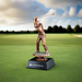 Custom Logo Engraved Bronzed Golfer Trophy with detailed golfer figure for golf tournaments, championship awards, and corporate recognition.