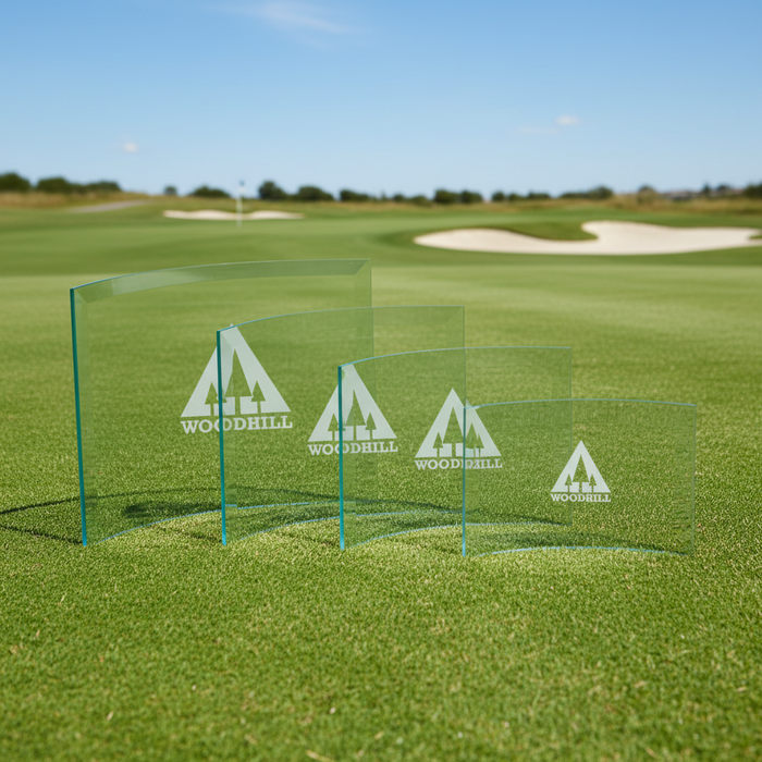 Custom Logo Engraved Chronicle X-Small Jade Glass Award with beveled edges for golf tournament awards and corporate recognition.