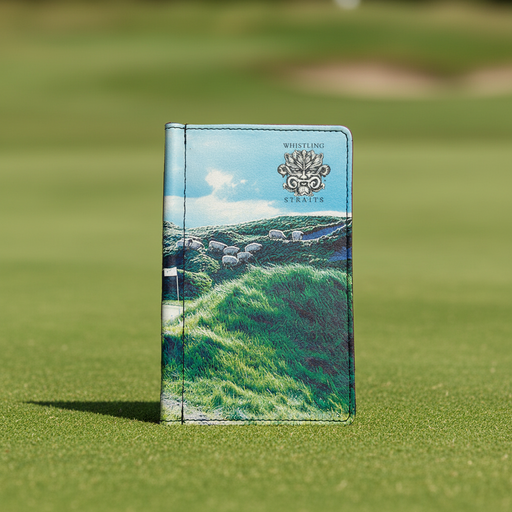 Custom Logo Genuine Leather Golf Scorecard Holder with debossed design for golf tournament gifts and corporate events.