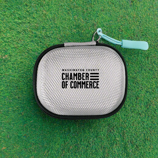 Custom Logo Metallic Molded Storage Case with full-color imprint for golf tournament giveaways and promotional events.