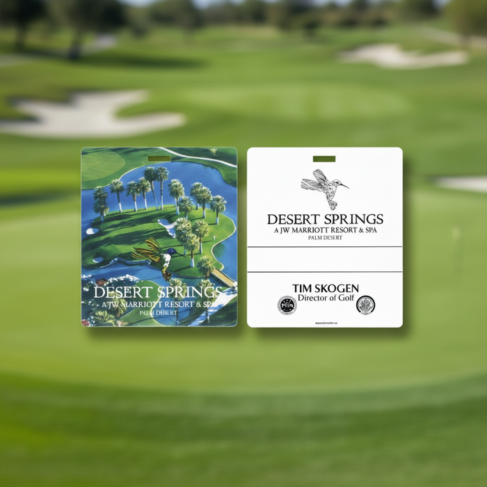 Custom Logo Full-Color Plastic Golf Bag Tag with PVC strap for golf tournaments, resorts, and corporate golf events.