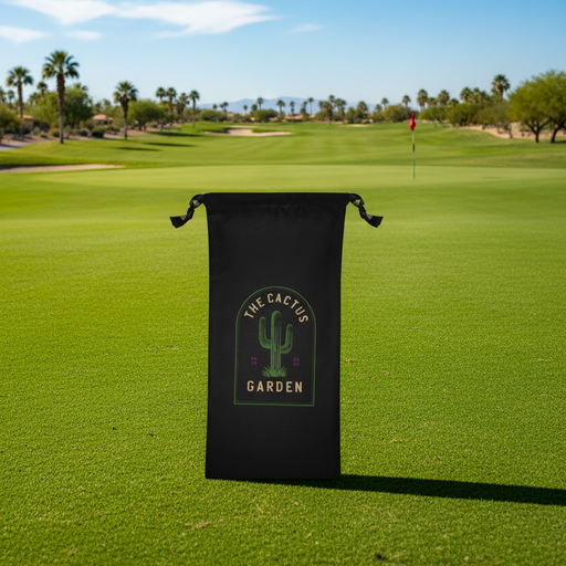 Custom Logo polyester drawstring pouch for golf tournament giveaways and promotional golf accessories.
