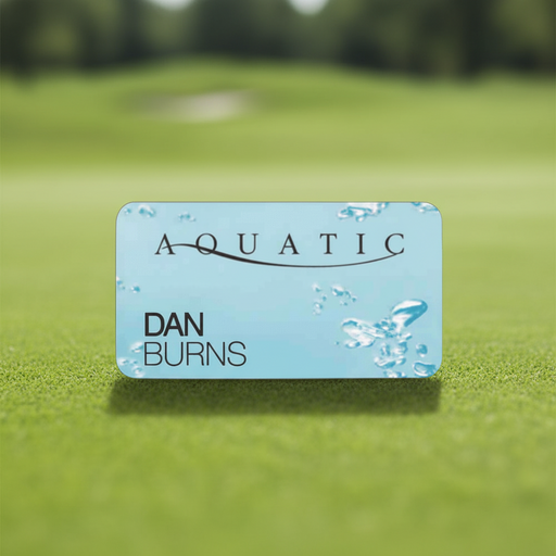 Custom Logo Printed Rectangle Name Badge with personalized name for golf tournaments and corporate events.