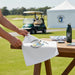 Personalized recycled waffle golf towel for corporate golf events and sponsor gifts