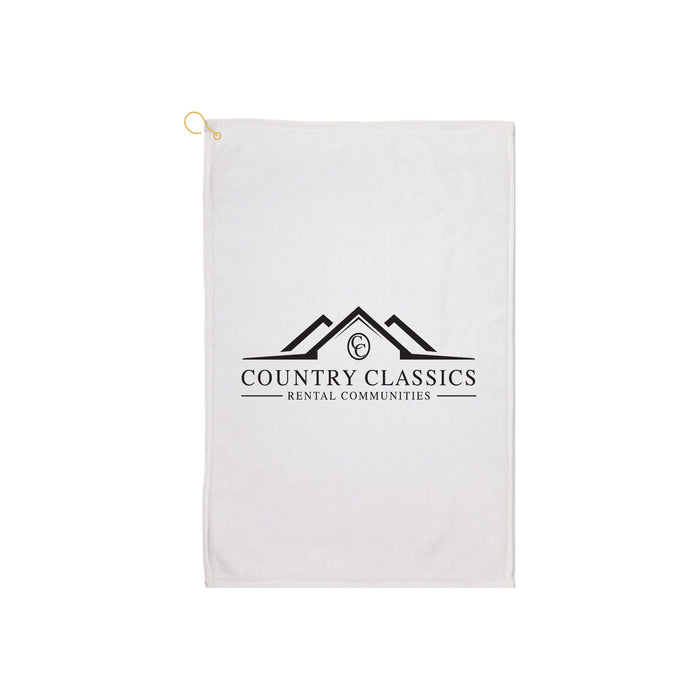 Custom logo signature weave golf towel with personalized branding for golf outings