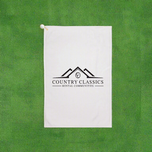 Custom logo 16x24 signature weave golf towel with branded imprint for tournaments