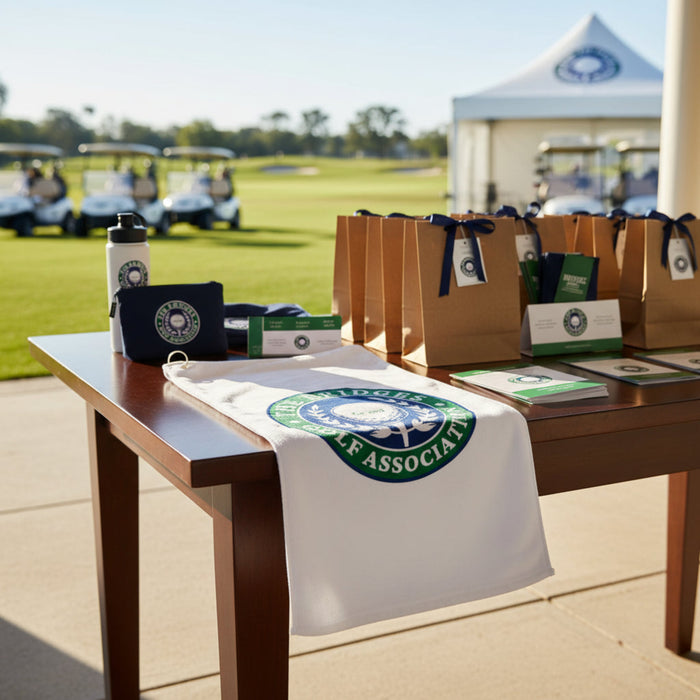 custom branded waffle golf towel for promotional tournaments and registration giveaways